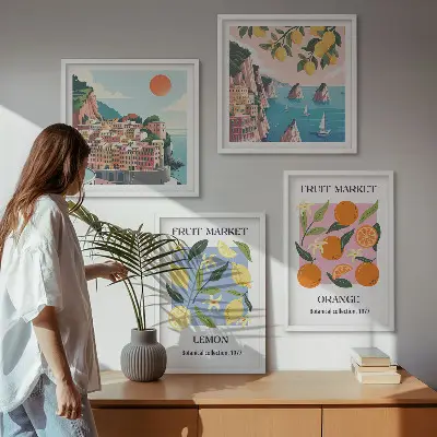 Obstposter Zitronen und Orangen als Polyptychon mit Rahmen
