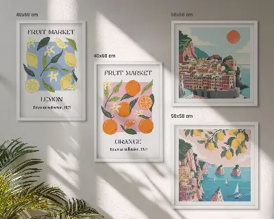 Obstposter Zitronen und Orangen als Polyptychon mit Rahmen
