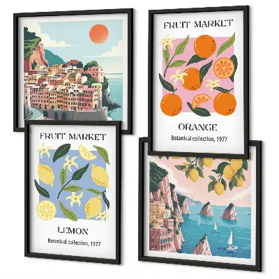 Obstposter Zitronen und Orangen als Polyptychon mit Rahmen