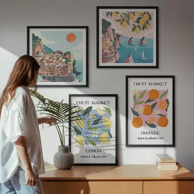 Obstposter Zitronen und Orangen als Polyptychon mit Rahmen