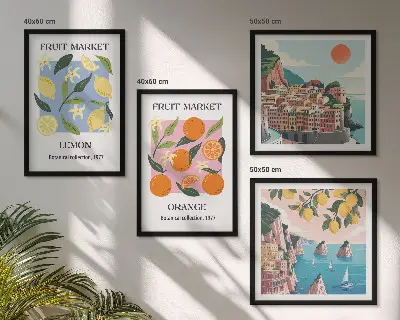 Obstposter Zitronen und Orangen als Polyptychon mit Rahmen