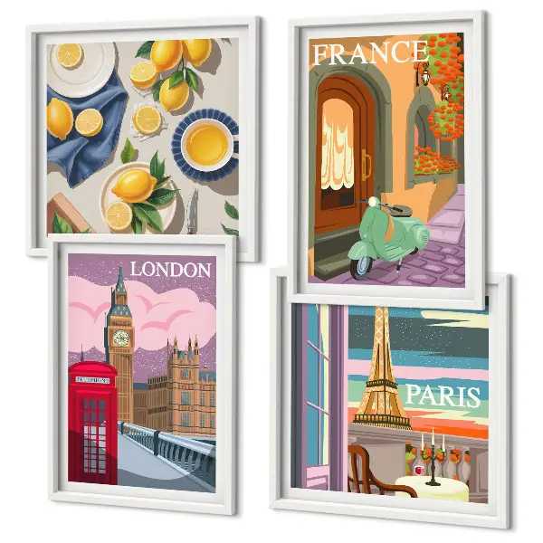 Wanddeko-Set Stadtansichten von Paris und London in Frankreich