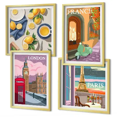 Wanddeko-Set Stadtansichten von Paris und London in Frankreich