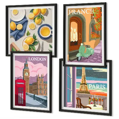 Wanddeko-Set Stadtansichten von Paris und London in Frankreich