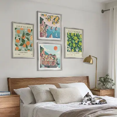 Vintage-Poster mit Fruchtmuster als gerahmtes Polyptychon