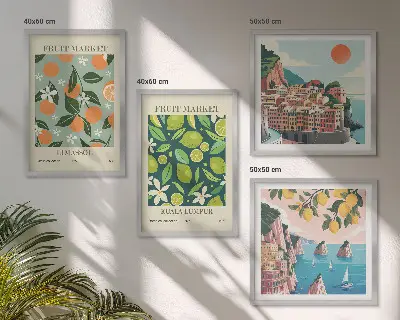 Vintage-Poster mit Fruchtmuster als gerahmtes Polyptychon
