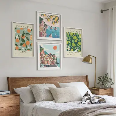 Vintage-Poster mit Fruchtmuster als gerahmtes Polyptychon