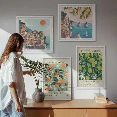 Vintage-Poster mit Fruchtmuster als gerahmtes Polyptychon
