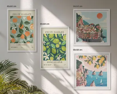 Vintage-Poster mit Fruchtmuster als gerahmtes Polyptychon