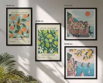 Vintage-Poster mit Fruchtmuster als gerahmtes Polyptychon
