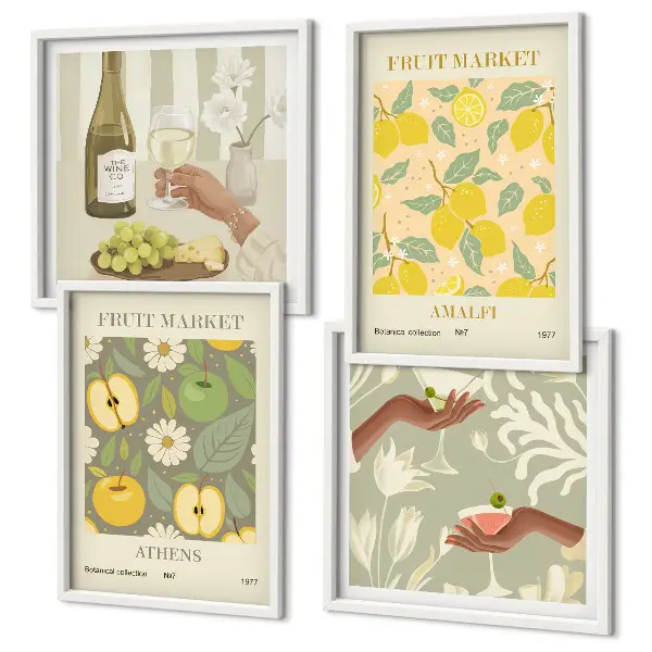 Wanddeko-Set fruchtige Muster mit italienischem Wein