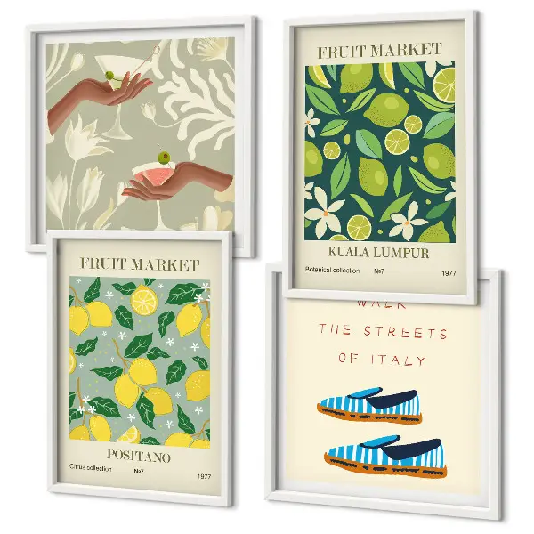 Italienisches Poster mit Fruchtmotiven als gerahmtes Polyptychon