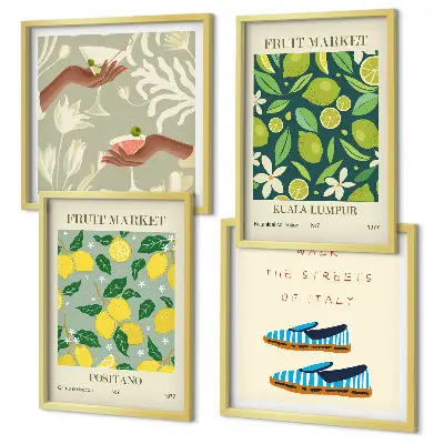 Italienisches Poster mit Fruchtmotiven als gerahmtes Polyptychon