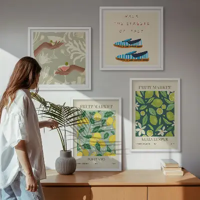 Italienisches Poster mit Fruchtmotiven als gerahmtes Polyptychon