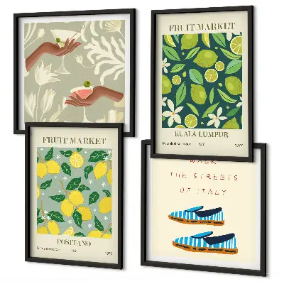 Italienisches Poster mit Fruchtmotiven als gerahmtes Polyptychon