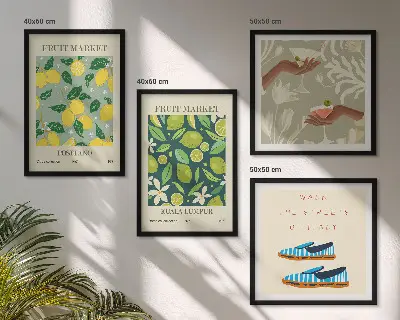 Italienisches Poster mit Fruchtmotiven als gerahmtes Polyptychon