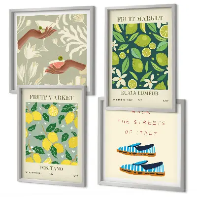 Italienisches Poster mit Fruchtmotiven als gerahmtes Polyptychon
