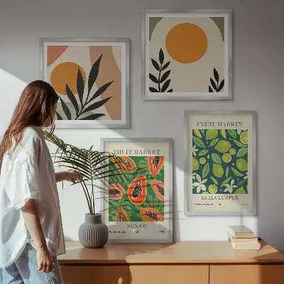 Polyptychon mit Rahmen mit Boho-Papaya-Fruchtmuster