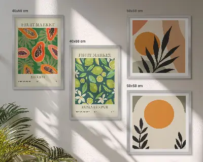 Polyptychon mit Rahmen mit Boho-Papaya-Fruchtmuster
