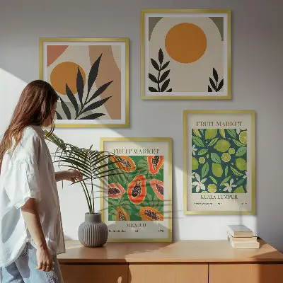 Polyptychon mit Rahmen mit Boho-Papaya-Fruchtmuster