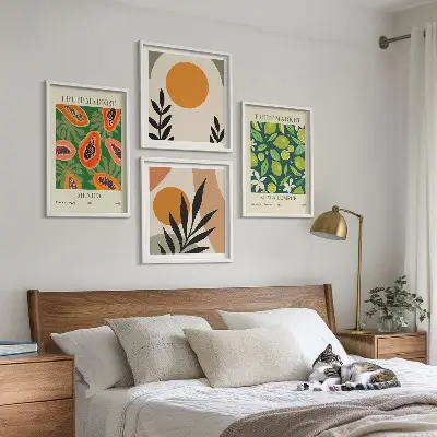 Polyptychon mit Rahmen mit Boho-Papaya-Fruchtmuster
