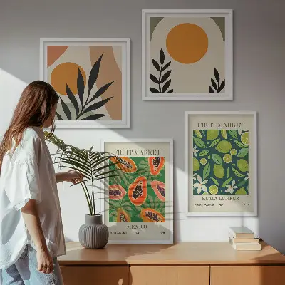 Polyptychon mit Rahmen mit Boho-Papaya-Fruchtmuster