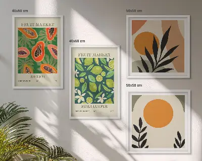 Polyptychon mit Rahmen mit Boho-Papaya-Fruchtmuster