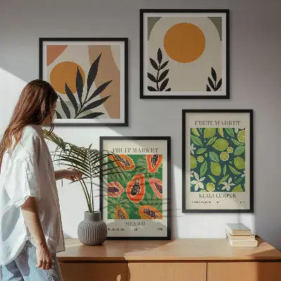 Polyptychon mit Rahmen mit Boho-Papaya-Fruchtmuster