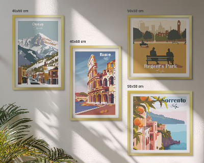 Wanddeko-set Retro-Illustrationen berühmter Orte