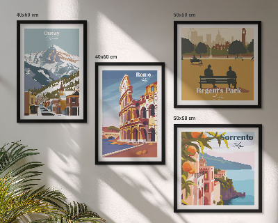 Wanddeko-set Retro-Illustrationen berühmter Orte