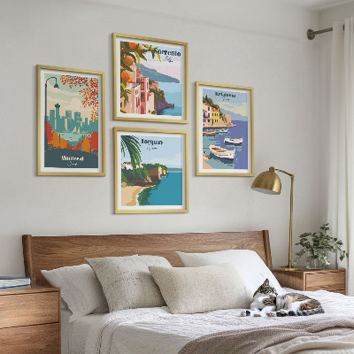 Polyptychon mit rahmen Retro-Ansichten von Städten auf der ganzen Welt