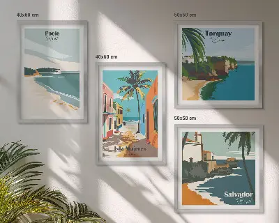 Wanddeko-Set mit tropischen Stränden und Palmen