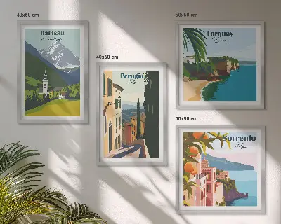 Wanddeko-Set mit Berglandschaften und Städten