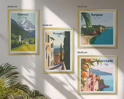 Wanddeko-Set mit Berglandschaften und Städten