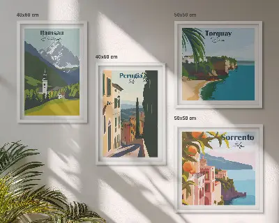 Wanddeko-Set mit Berglandschaften und Städten