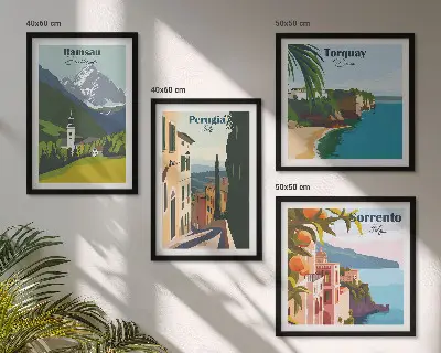 Wanddeko-Set mit Berglandschaften und Städten
