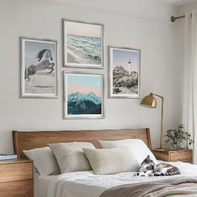 Wanddeko-Set mit Motiven von Pferden in Bewegung, Strand, Leuchtturm und Bergen