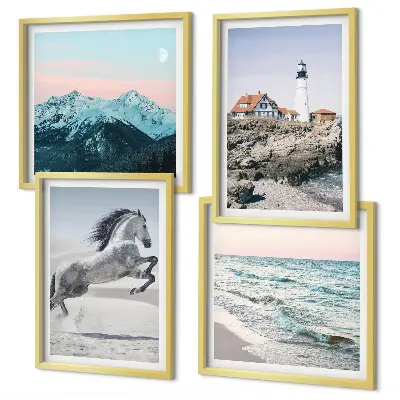 Wanddeko-Set mit Motiven von Pferden in Bewegung, Strand, Leuchtturm und Bergen