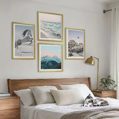 Wanddeko-Set mit Motiven von Pferden in Bewegung, Strand, Leuchtturm und Bergen