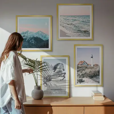 Wanddeko-Set mit Motiven von Pferden in Bewegung, Strand, Leuchtturm und Bergen