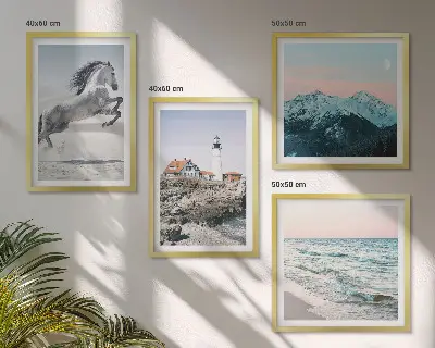 Wanddeko-Set mit Motiven von Pferden in Bewegung, Strand, Leuchtturm und Bergen