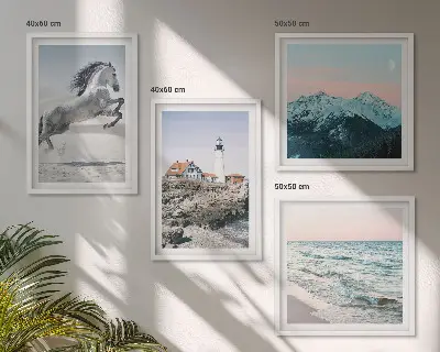 Wanddeko-Set mit Motiven von Pferden in Bewegung, Strand, Leuchtturm und Bergen