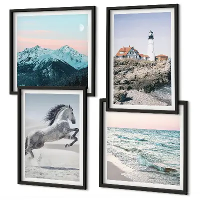 Wanddeko-Set mit Motiven von Pferden in Bewegung, Strand, Leuchtturm und Bergen