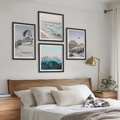 Wanddeko-Set mit Motiven von Pferden in Bewegung, Strand, Leuchtturm und Bergen