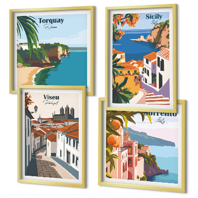 Wanddeko-set Retro-Illustrationen von Weltstädten