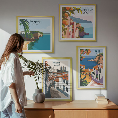 Wanddeko-set Retro-Illustrationen von Weltstädten