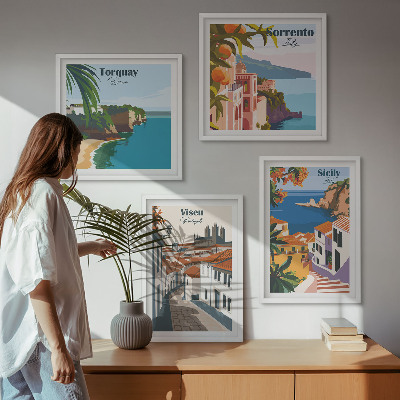 Wanddeko-set Retro-Illustrationen von Weltstädten