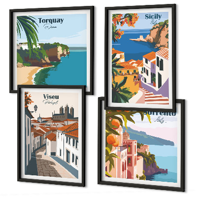 Wanddeko-set Retro-Illustrationen von Weltstädten