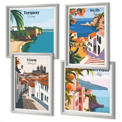 Wanddeko-set Retro-Illustrationen von Weltstädten