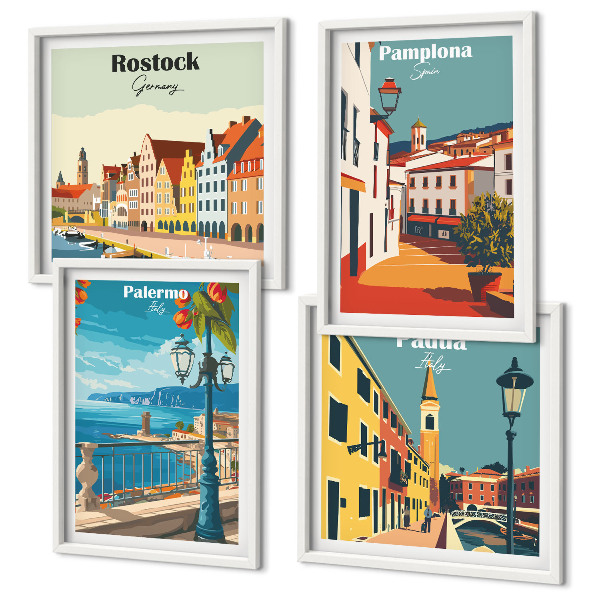 Wanddeko-set Retro-Stadtillustrationen